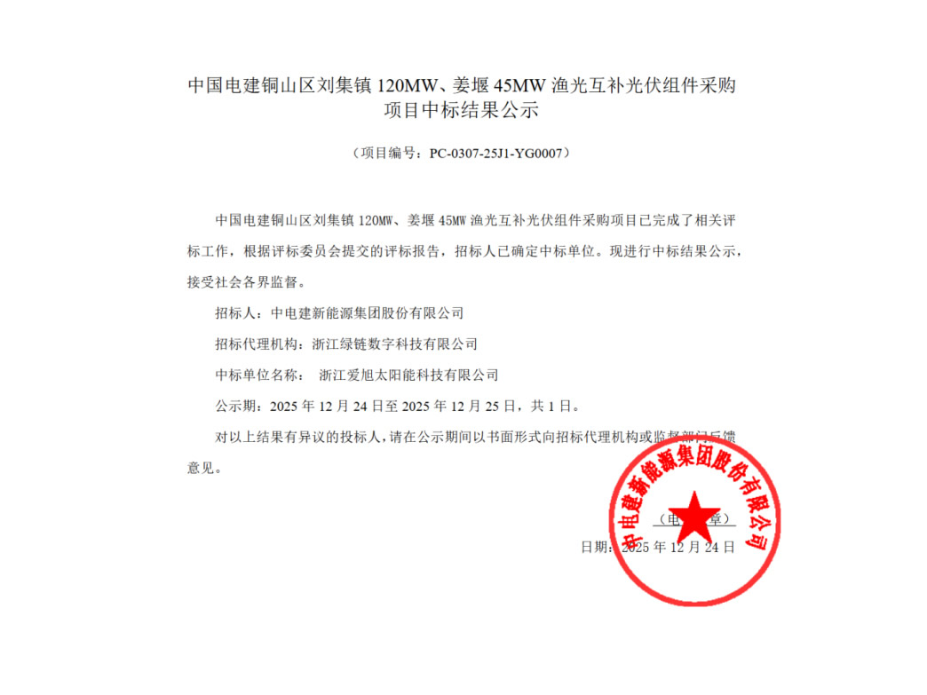 直流侧184MW！壹定发ABC中标中国电建渔光互补项目
